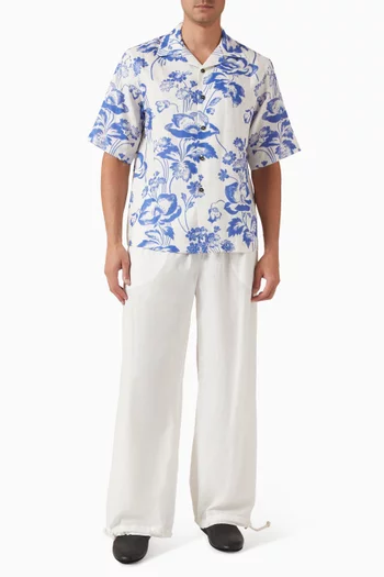 قميص بولينغ بنقشة زهور فاوانيا كتان