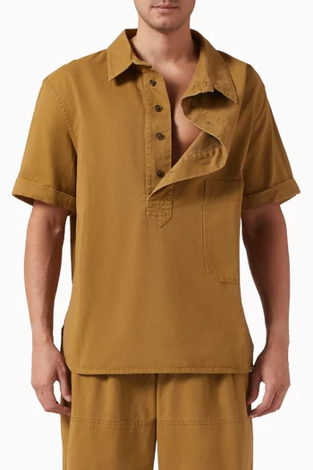 قميص بصف أزرار غير متماثل قطن دريل