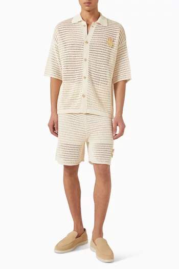 تي شيرت بولو بزهور كروشيه مزيج قطن