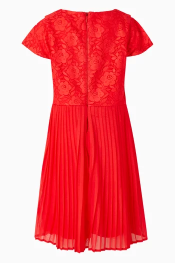 Pleated Floral Dress in Lace