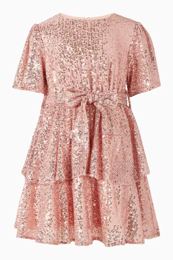 Shimmer Belted Flared Dress