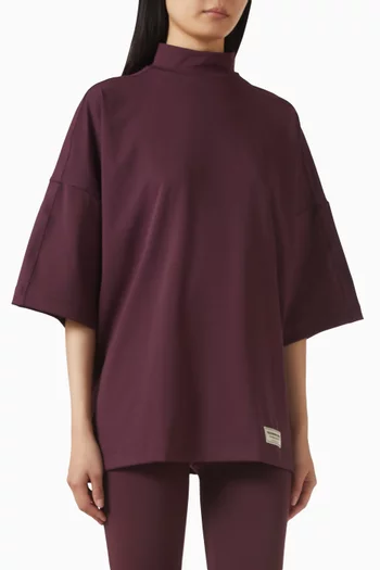 High-neck Exaggerated Sleeve T-shirt in Recycled Softskin