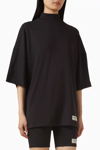 High-neck Exaggerated Sleeve T-shirt in Recycled Softskin