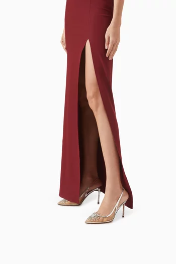 حذاء كلاسيك بسير خلفي مرصع بالكريستال على شكل ألعاب نارية بكعب 85 مم قماش شبكي