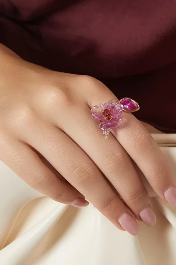 خاتم بوتيتو بيتونيا مرصع بالياقوت ومطلي بالذهب عيار 18