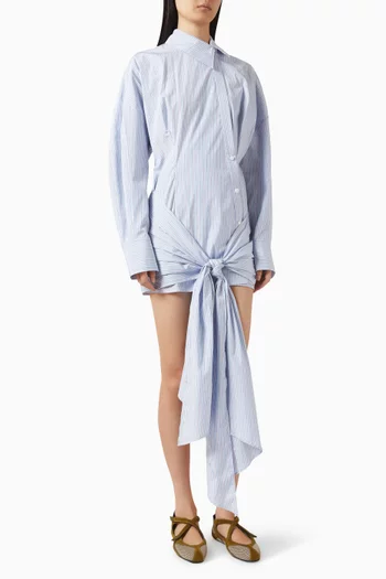 Draped Striped Shirtdress in Cotton
