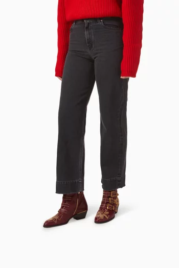 حذاء بوت سوزان بطول الكاحل جلد عجل وجلد ماعز