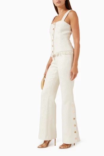 Gracie Button-detail Pants in Tweed