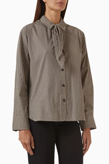 Check Scarf-detail Blouse in Cotton