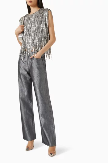 بنطال جينز لوغان بقصة ساق واسعة مزيج قطن