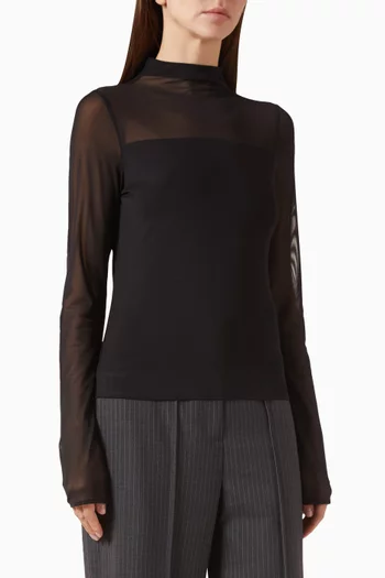Luca Mixed-Media Mockneck Top in Mesh