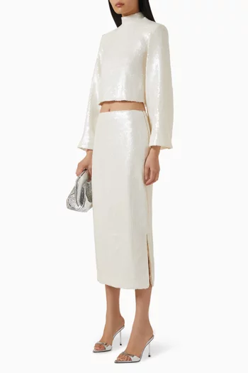 تنورة كلاريس طويلة مطرزة بالترتر