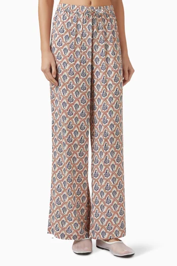 بنطال بنقشة أوراق شجر هندسية فيسكوز