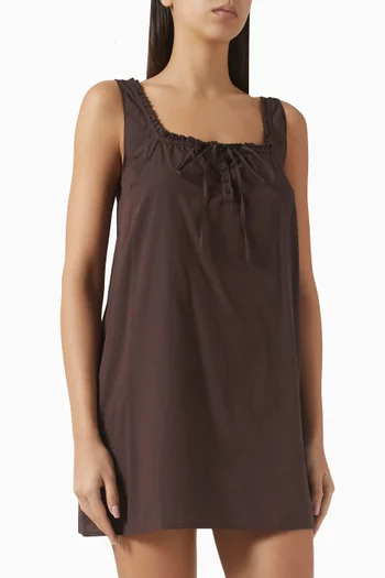 فستان قصير بكشكش وأزرار قطن