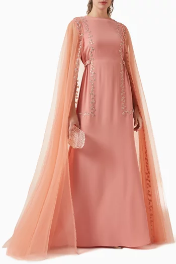 Embellished Cape-sleeve Dress