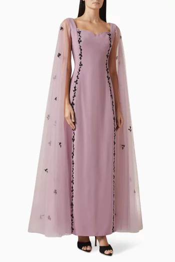 Embellished Cape-sleeve Dress