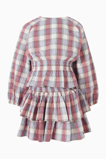 Check-print Smocked Blouse