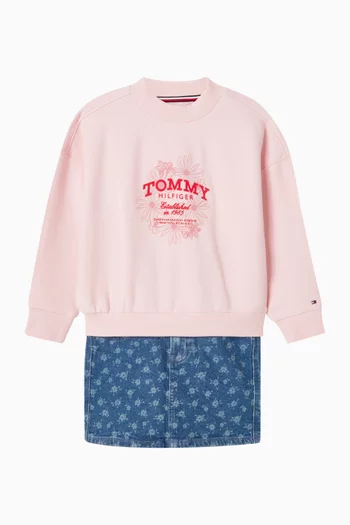 تنورة ميني بنقشة زهور دينم