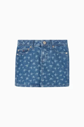 تنورة ميني بنقشة زهور دينم