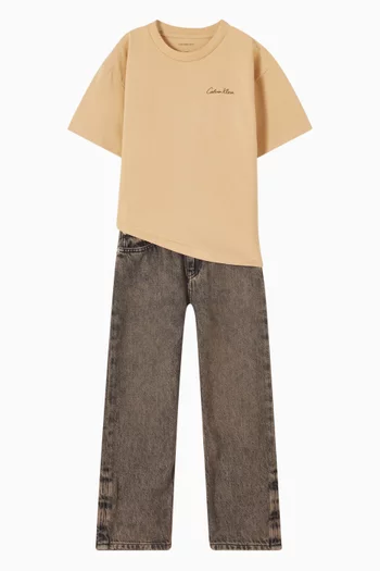 تي شيرت بطبعة شعار الماركة وكاميرا وصور قطن