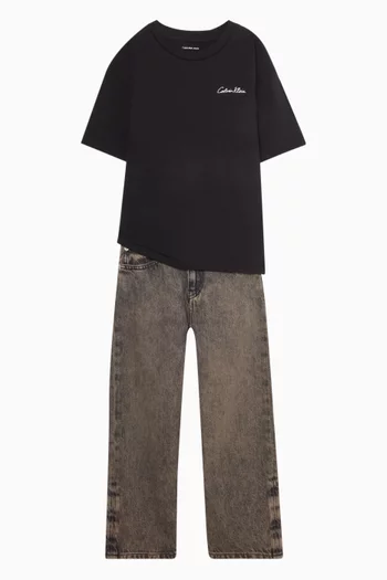 تي شيرت بطبعة شعار الماركة وكاميرا وصور قطن