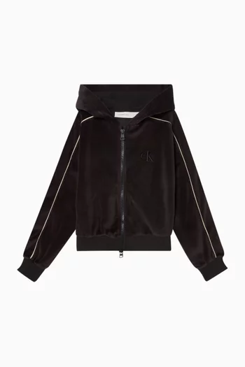 Piping Zip-through Hoodie in Velvet