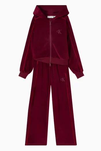 Piping Zip-through Hoodie in Velvet