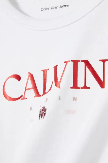 تي شيرت بطبعة شعار الماركة قطن