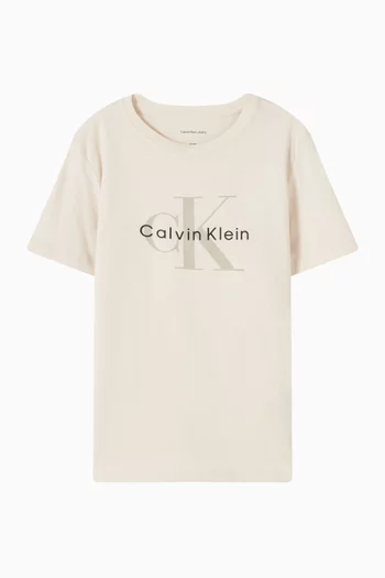 تي شيرت بطبعة شعار الماركة قطن