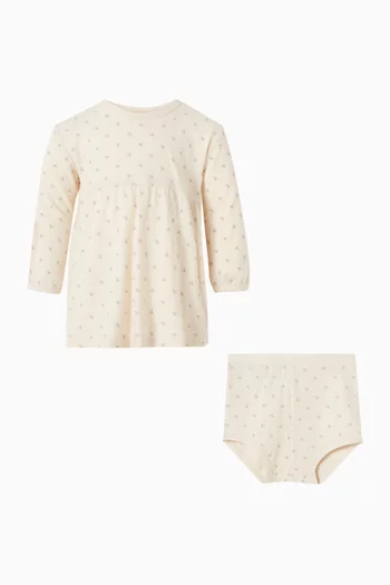 فستان بنقشة شعار CK وسروال تحتي قطن