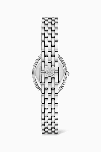 Oval Pavé Quartz Stainless Steel Watch, 22 x 28mm