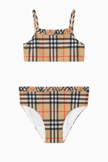 طقم بيكيني بنقشة مربعات وحواف كشكش