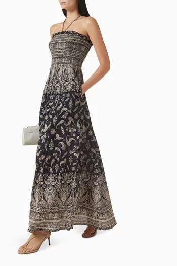 فستان ايانا طويل بحمالة حول الرقبة مزيج قطن