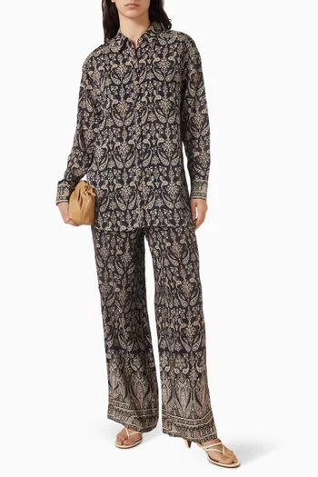 قميص لويد بصف أزرار ونقشة بيزلي مزيج قطن