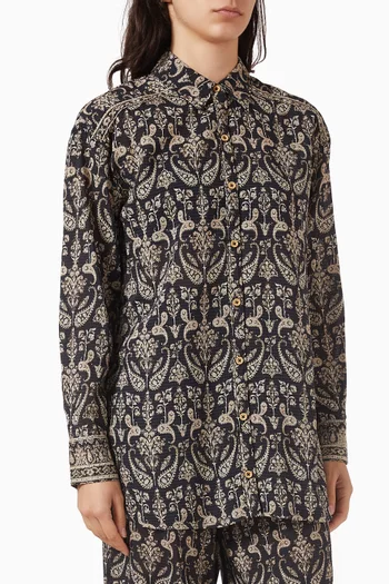 قميص لويد بصف أزرار ونقشة بيزلي مزيج قطن