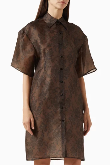 Lace-print Shirt Dress in Organza