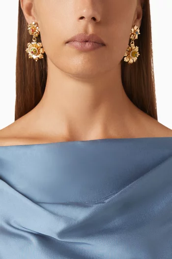 Omega Clasp Flowers Earrings in Gold-plated Brass