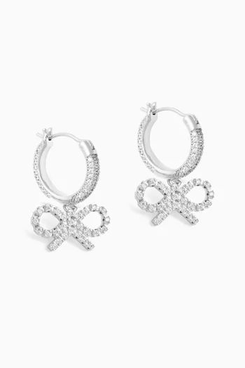 Bow Crystal Hoop Earrings in Silver-plated Brass