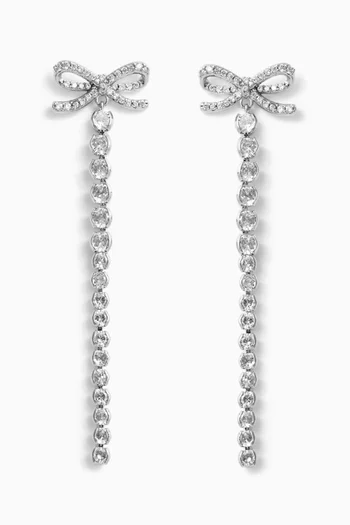Bow Crystal Droplet Earrings in Silver-plated Brass