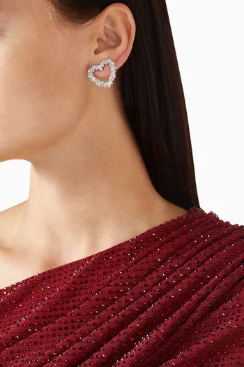 أقراط ميني بتصميم قلب مرصعة بالكريستال نحاس مطلي بلون فضي