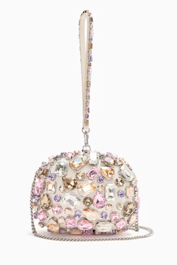 Crystal-embellished Top-handle Clutch Bag in Satin