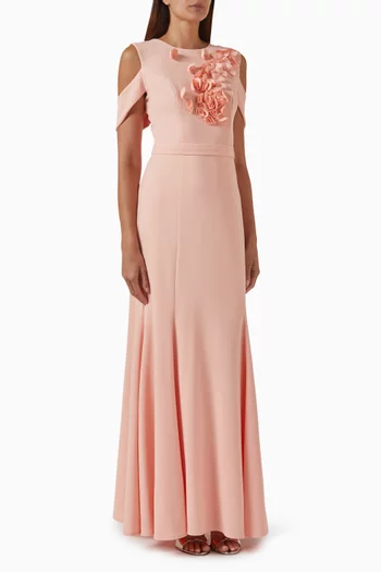 فستان سهرة مطرز بزهور بارزة