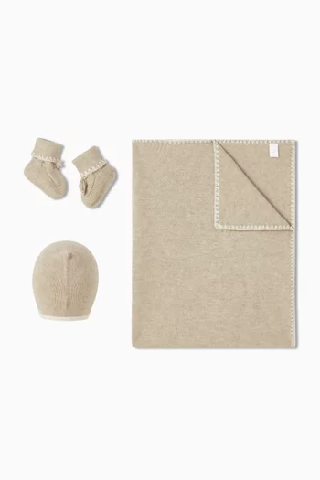 Blanket, Bonnet & Booties Gift Set in Cashmere