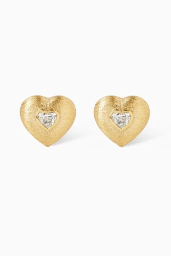 Heart Diamond Stud Earrings in 18kt Yellow Gold