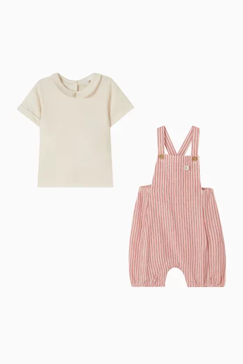 Striped Overall Set