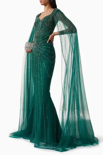 Bead-embellished Cape Gown