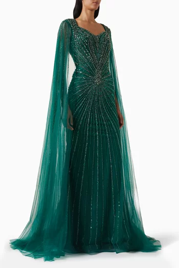 Bead-embellished Cape Gown