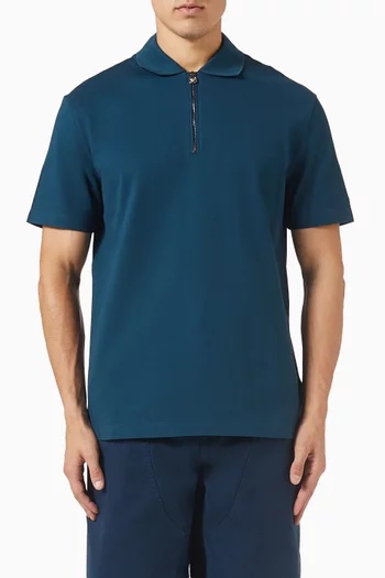 Medusa Zip Polo Shirt in Cotton Pique