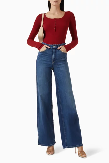 Cotton Rib Scoop Neck Henley