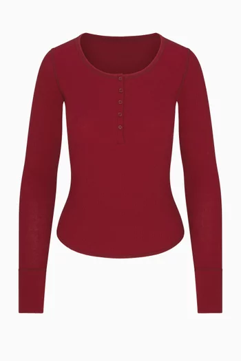 Cotton Rib Scoop Neck Henley